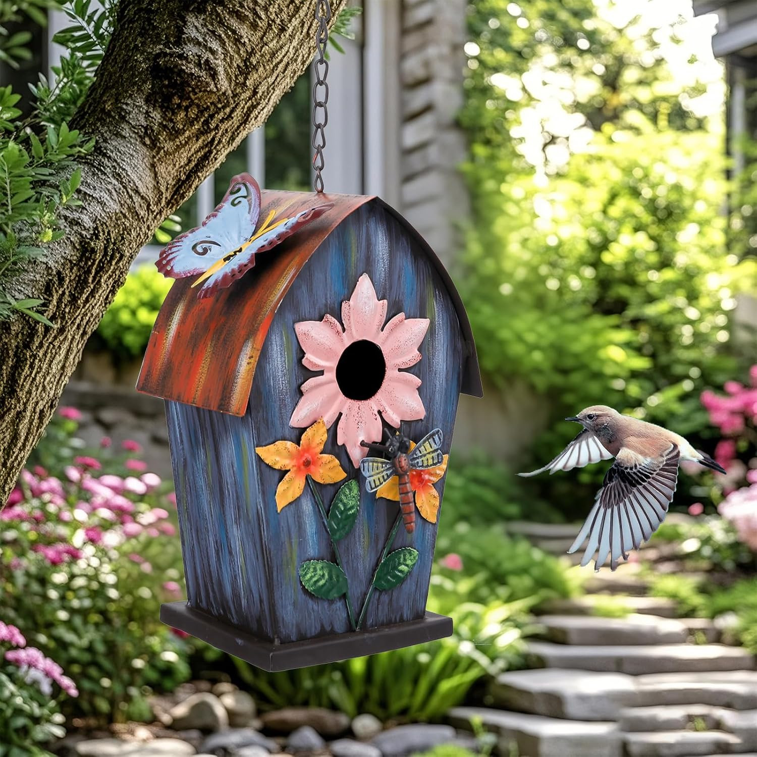 Metal Bird Houses for outside Hanging,Wild Bird House Outdoor, Decorative Birdho