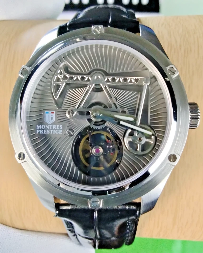 Reloj automático Montres Prestige para hombre bomba de aceite esfera móvil caja WR SS correa de cuero Foto 2 de 4