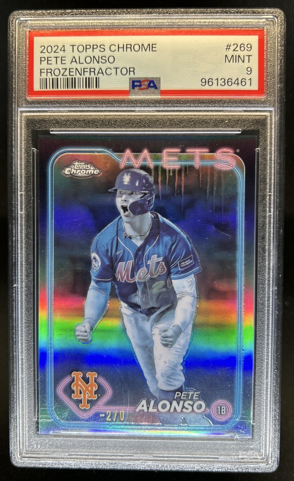 2024 Topps Chrome Pete Alonso FrozenFractor #/5 Mets PSA 9 view 1