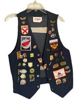 Vintage 90  s GWRRA Gold Wing Road Riders Multi Pin Patched denim Vest Size S