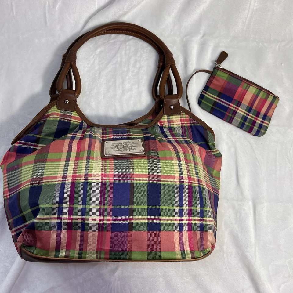 American Living Bolso de Hombro a Cuadros Cartera CONJUNTO con Monedero Vintage Preppy Años 80’s Foto 2 de 4