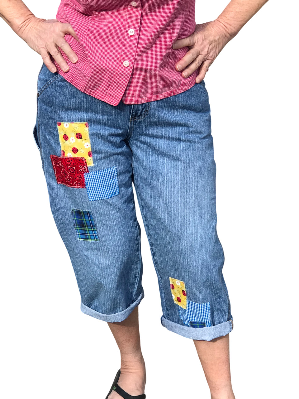 Upcycled Patchwork Denim Capris, Handmade Summer … - image 2