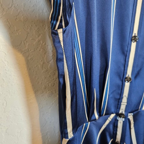 Camicia Ann Taylor a righe midi blu navy donna piccola lavoro ufficio business - Foto 3 di 11