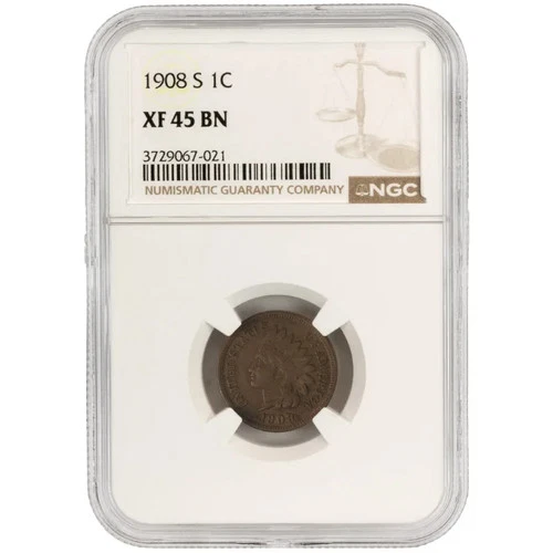 1908 S Indian Head Penny - NGC XF45 BN