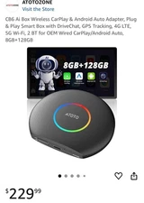 CB6 Ai Box Wireless CarPlay & Android Auto Adapter, Plug & Smart Box, 8GB+128GB