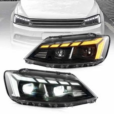 Fits 2012-2018 Volkswagen Jetta Black LED Projector Headlights W/DRL Animation*2