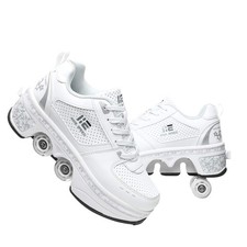 Patines 2 en 1 Retráctiles 4 Ruedas Zapatillas Deformación Blanco 2.5