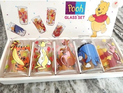 Walt Disney Winnie the Pooh And Friends Glass Cup Set Of  5 Vintage