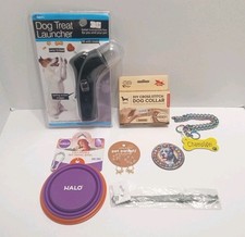 Lot Of Pet Supplies And Items Dog Treat Launcher Collars Travel Bowl