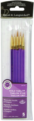 Royal & Langnickel(R) Gold Taklon Value Pack Brush Set-Acrylic Handle 5/Pkg RSET