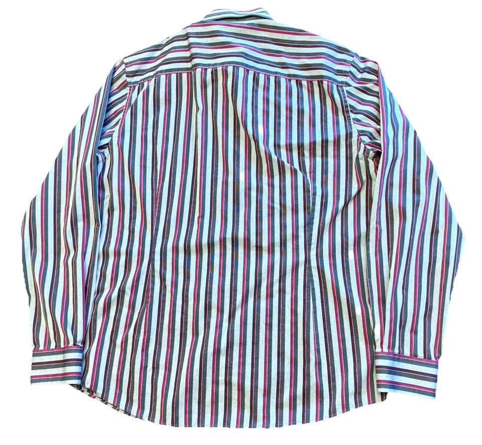 Report Collection Men's Sz L Striped Long Sleeve Button Front Shirt Gray Purple - Image 2 of 4