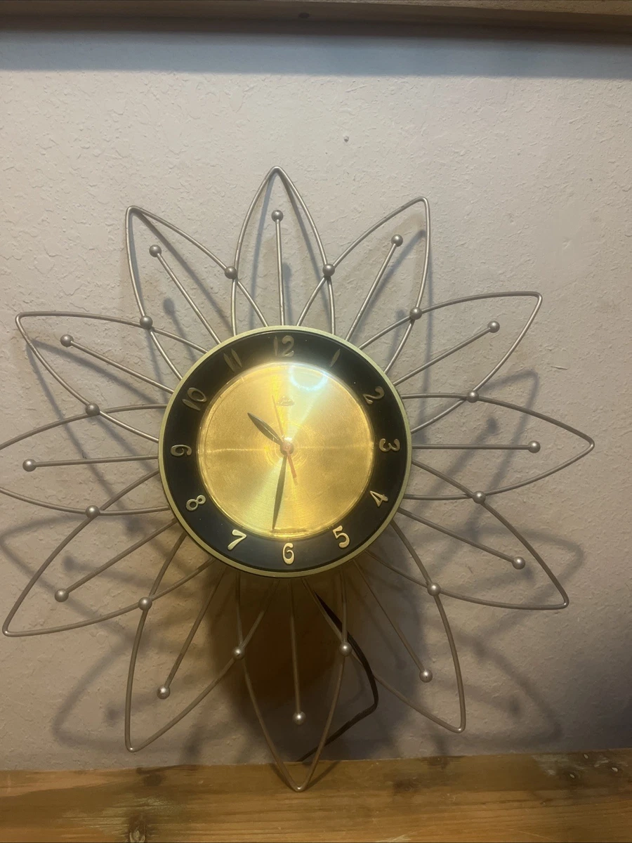 Mid Century Modern Sunburst Clock Indiana Collectible Wall Clocks