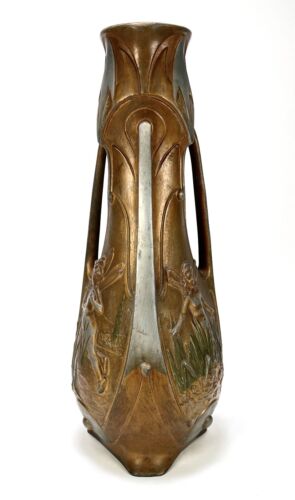 Vase fée Art Nouveau par Jean Garnier, nymphes françaises ancien Jugendstil signé - Photo 2 sur 7