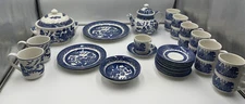 48 pc- Churchill England Blue Willow Plates Bowls Saucers Teapot Soup Cups