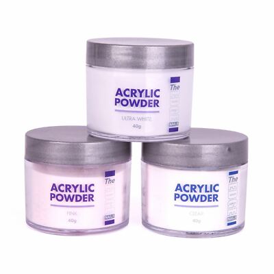 The Edge Acrylic Powder 40g clear ultra white and pink nails tips natural