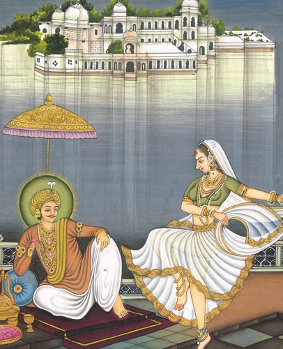 Rajasthani Miniature Painting Of Udaipur King Enjoying Lady Dance 6.25x7.5 Inch - Picture 4 of 6