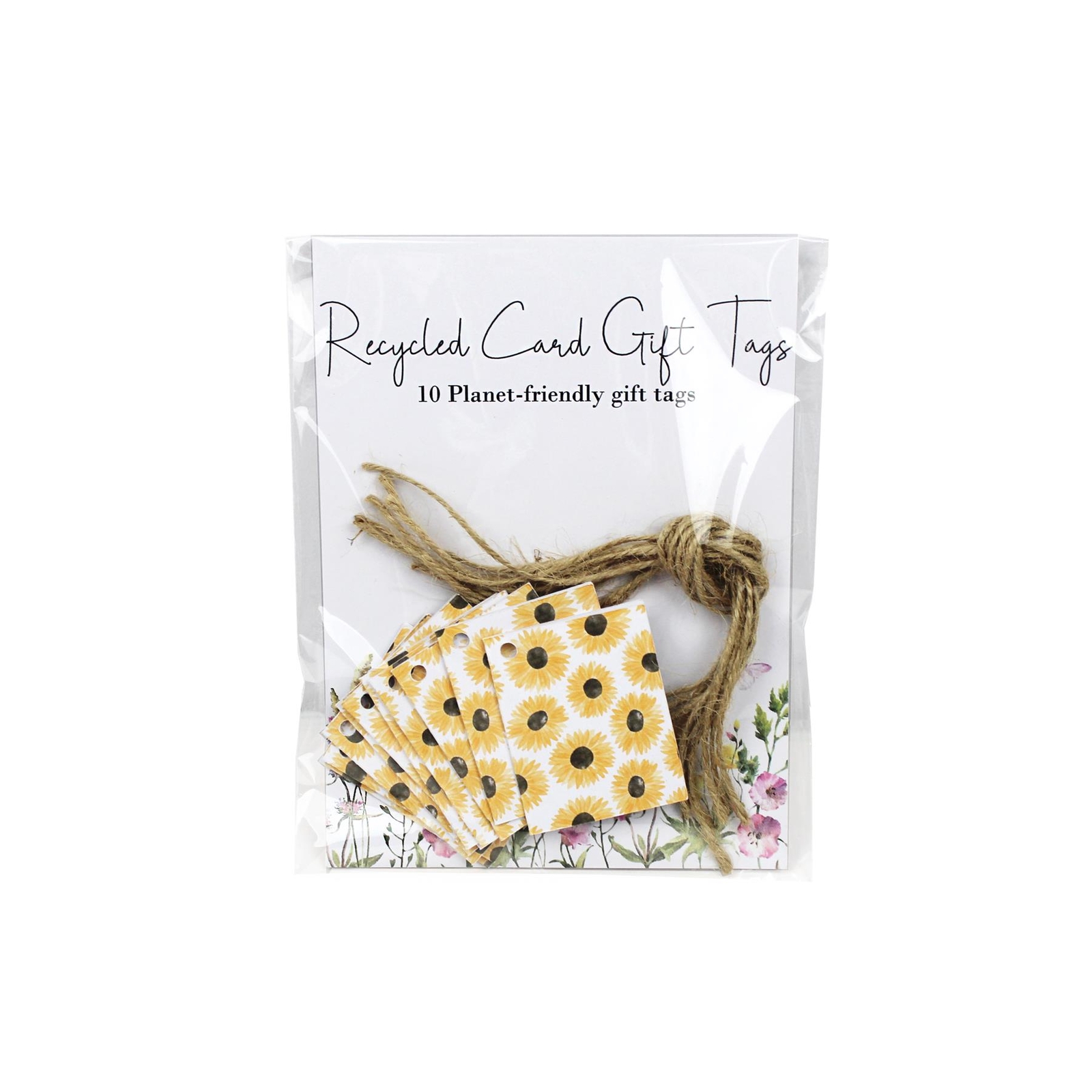 Recycled Card Sunflower Gift Tags - Floral Folded Eco Present Tags 10 Pack