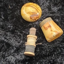 Antique Tin Painted Mushroom Thread Holder Treen Etui Sewing Kit Germany 