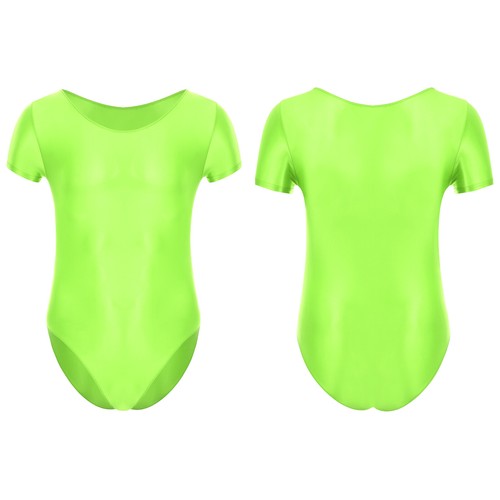 Mens Short Sleeve Leotard Glossy Solid High Cut Bodysuit Swimwear GYM Sportswear - Picture 63 of 78