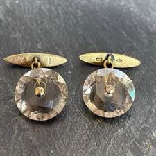 HARI H.S Smoky Rock Crystal Vintage Antique Bronze Cufflinks Spectacular G