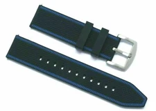 22mm Black/Blue Rubber Replacement Men Watch Band Strap Silver Tone Buckle