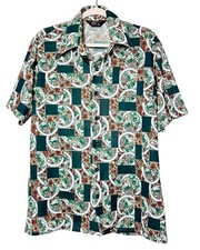 Vtg 70s Mod Disco Shirt JC Penney Geo floral Dagger Collar Polyester Mens Large