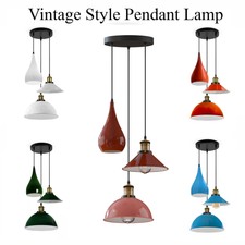 Lampada a sospensione da soffitto vintage paralume industriale in metallo 3 vie LED sospensione retrò