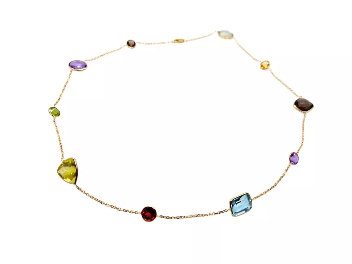 Sophia Fine Jewelry Multi Color Gemstones 18 Inches Necklace 14k