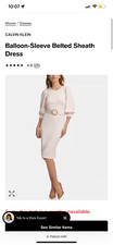 Calvin Klein Womens Ivory Knit Balloon Sleeves Office Sheath Dress Size 4