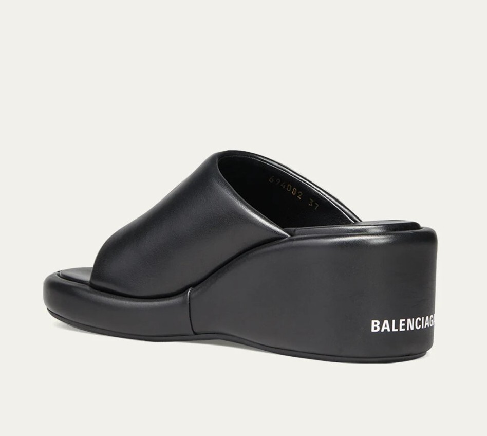 BALENCIAGA Rise Black Lambskin Wedge Slide Platform Sandals BALENCIAGA Rise Black Lambskin Wedge Slide Platform Sandals