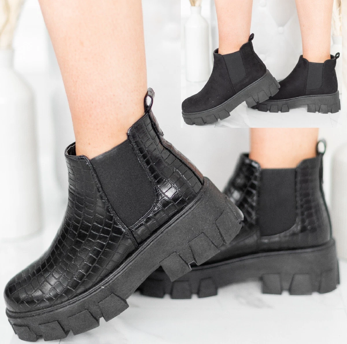 Womens flat chunky boots sales