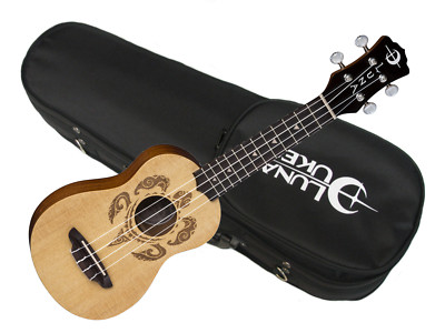 LUNA Honu Soprano Spruce Turtle Ukulele UKE new w/ Case - Laser etched - Satin