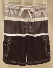 Men's OP Ocean Pacific Black/Gray/White Cargo Swim Trunks Size S 28-30 