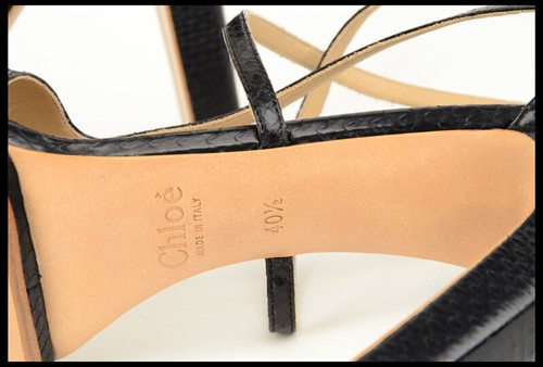 SANDALI CHLOE SHOES CINTURINO NERO PITONE/PELLE DI SERPENTE PELLE CERNIERA $995 taglia 41,5 - Foto 10 di 12