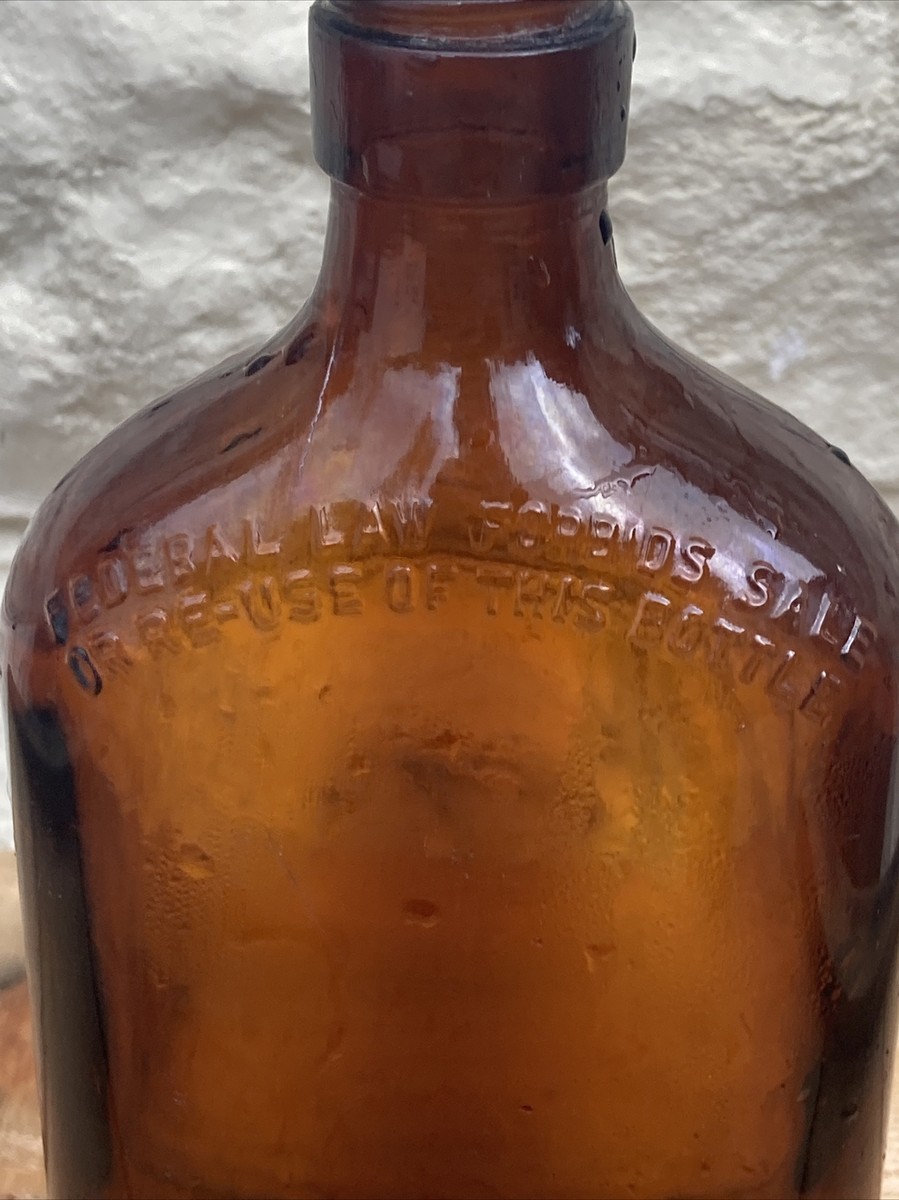 Vintage Bottle Ball Flask Amber Glass D-9 M-6121A Federal Law