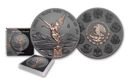 2023 Mexico Libertad 1 Onza BLACK RUTHENIUM OVERLAY w/PINK GOLD DEVICES - RARE!