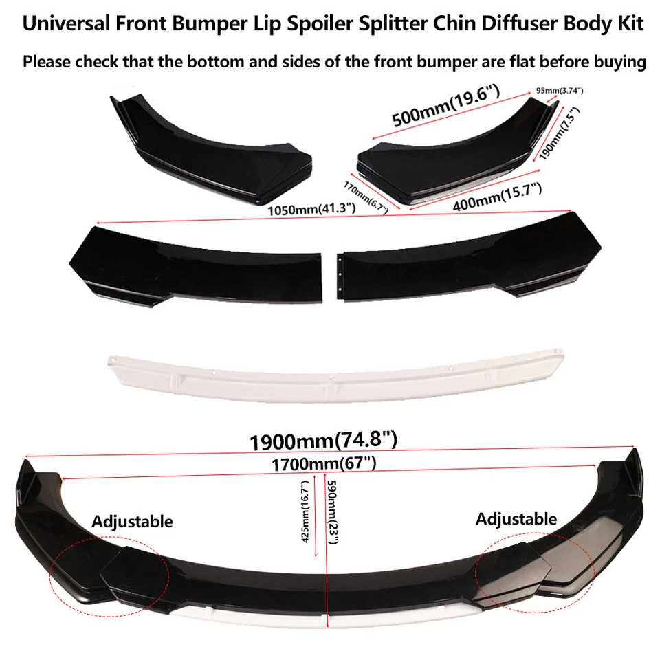 Black White Front Bumper Lip 86" Side Skirt Rear Bumper Lip For Lincoln MKZ - Image 2 of 4