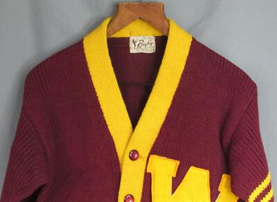 Vintage 1950s Rugby Wool Varsity Letter Cardigan Sweater 