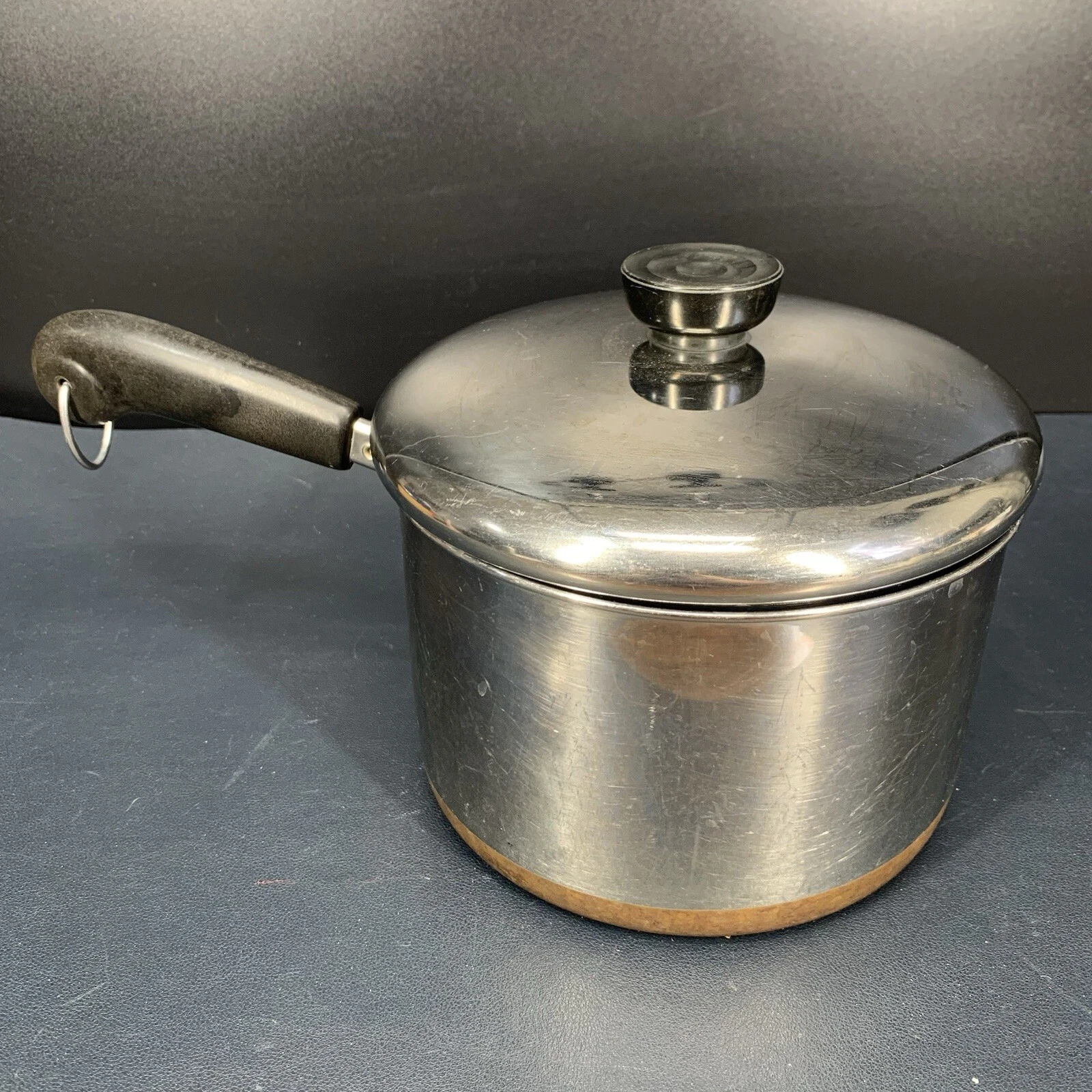Vintage Revere Ware 1801 Copper Clad Bottom 3 Quart Sauce Pan Pot w/Lid Made USA