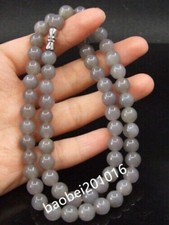 10mm natural Hetian Jade Delicate Grey Round necklace 20 inches