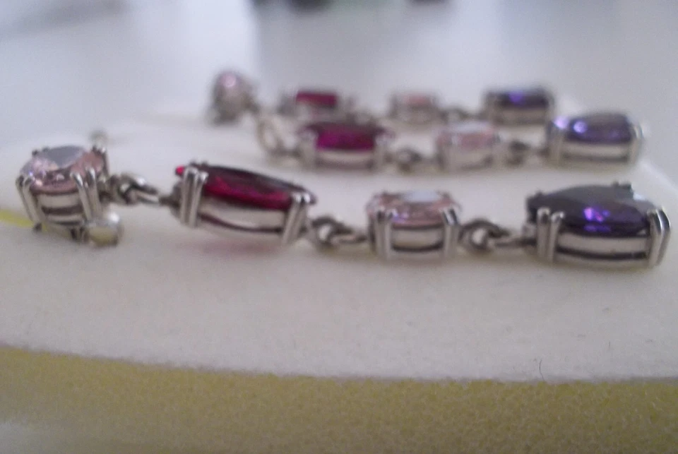 Schmuck-Set Ohrstecker Kettenanhänger Silber 925 mit Steinen lila rosa pink - Bild 3 von 4