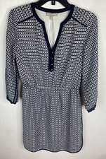 Banana Republic Womens Dress 2 Blue White Striped A Line 3/4 Sleeve Lined V Neck