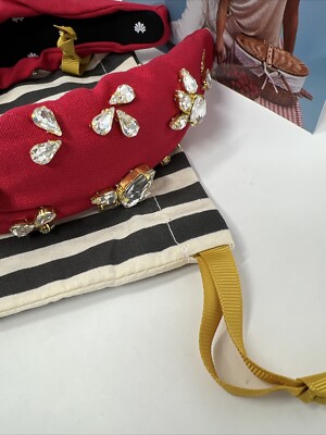 Lele Sadoughi Embellished Linen Knotted Headband- Radish Red  display picture 2