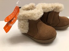 Wonder Nation Baby Girl Chestnut Faux Suede Fauz fur Round Toe Ankle Boot 3 mo.