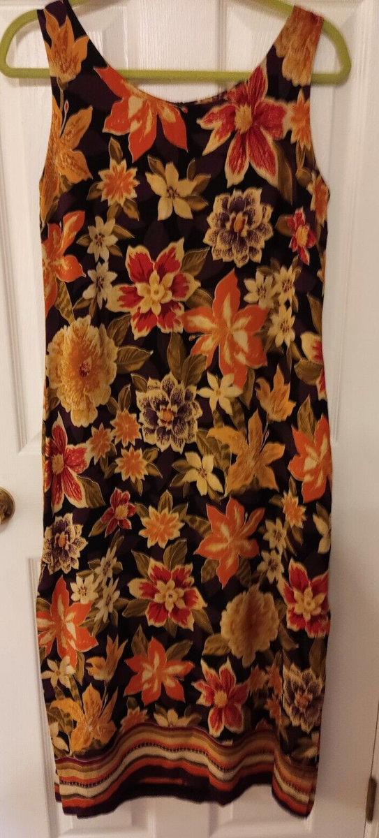 Vintage Black Purple Orange Green Floral Women's Maxi Dress Size 6P Slit  80s 90s | eBay UK