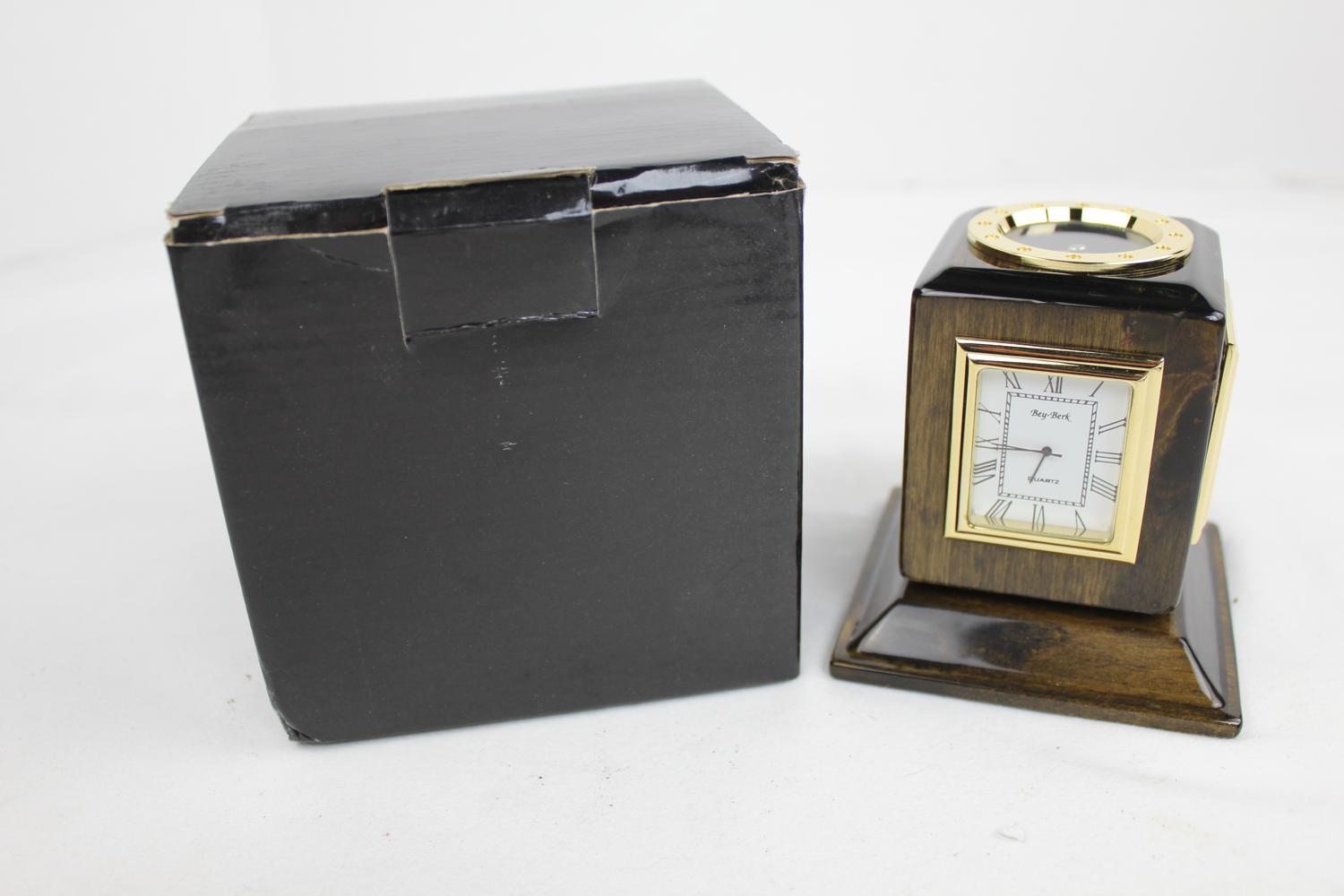 Bey Berk International Three Time Zone Revolving Walnut Desk Clock (SQ597T)