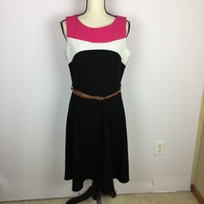 Calvin Klein A-line Dress Size 8 Womans Colorblock Pink Black White Sleeveless 
