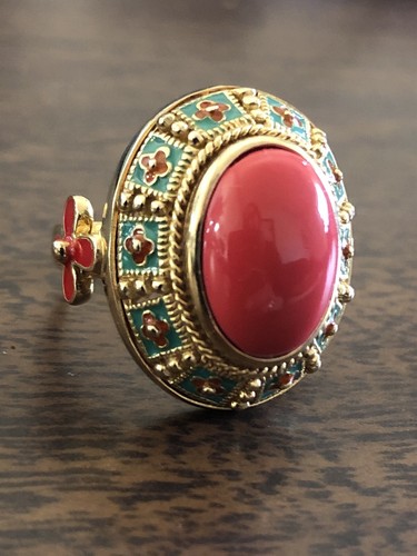 Coral & Turquoise14K GP Set Necklace Earrings and Ring Gold Chain, Cord Necklace - Bild 4 von 12