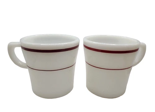 Vintage PYREX TABLEWARE CORNING DOUBLE Brown STRIPE COFFEE MUG Tea Cup Diner
