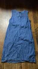 Talbots 2p Denim Chambray Shift Dress Smocked Coastal Boho Cottagecore